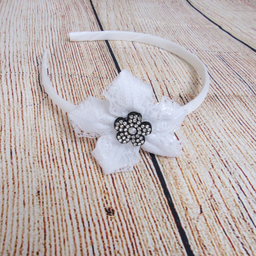 Flower lace girls headband White